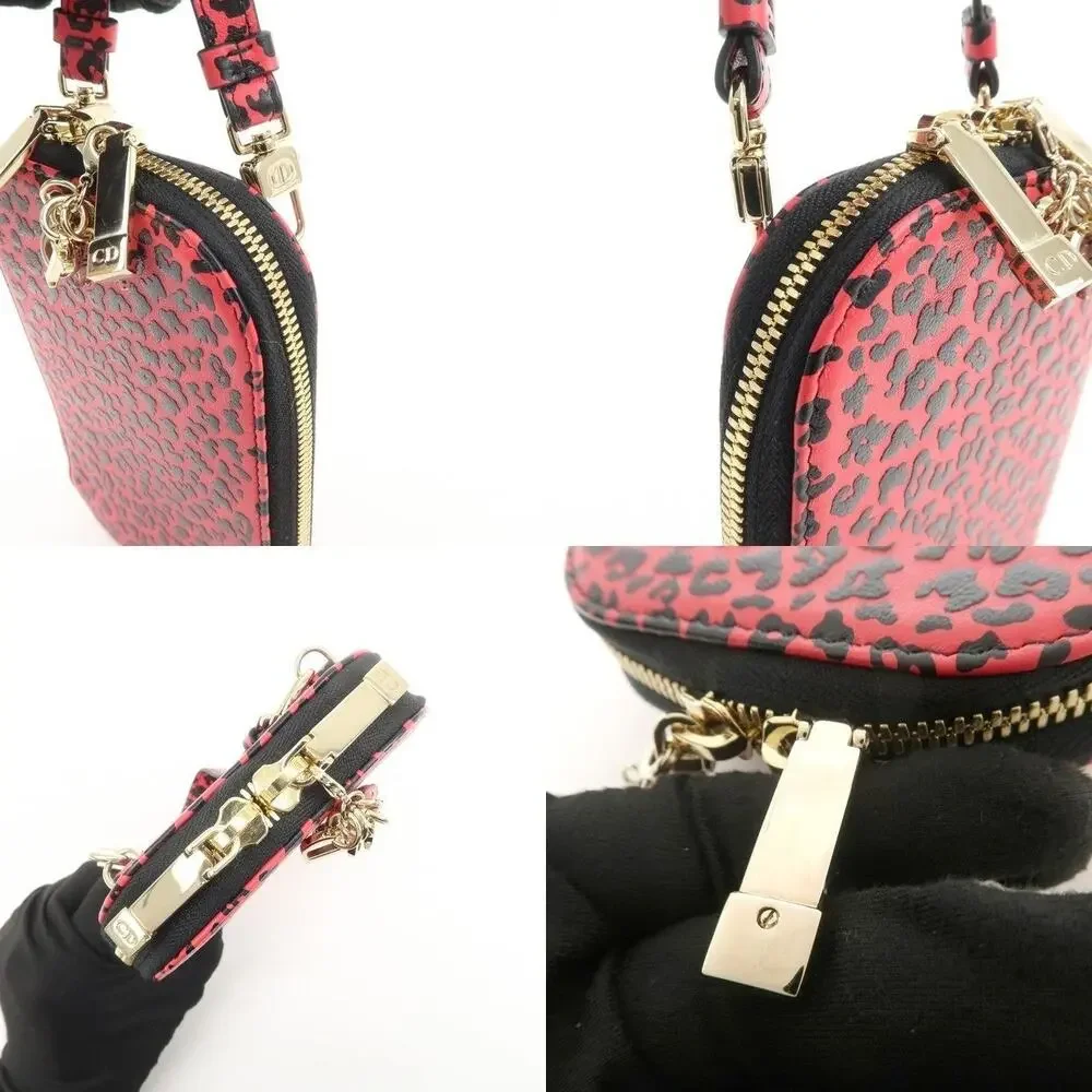 Christian Dior Lady Dior Leopard Print Calfskin Phone Case Red